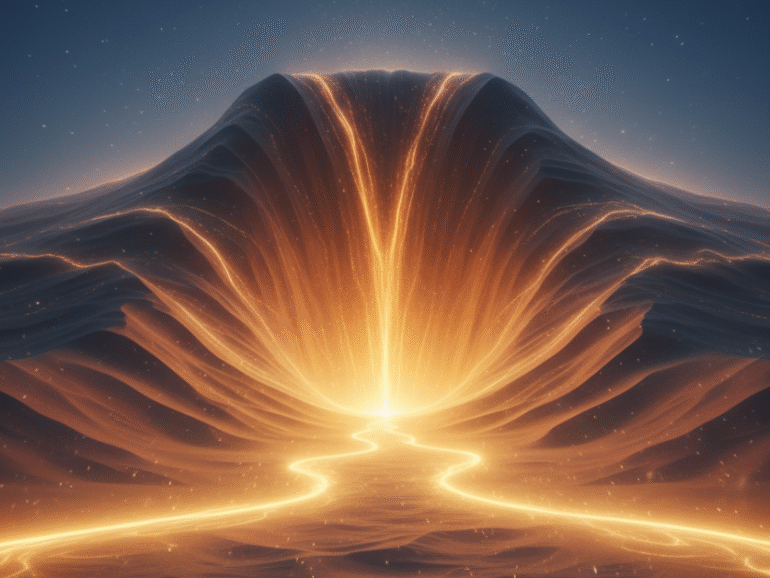 Sand dunes forming a funnel, glowing at the exit, symbolizing the ecommerce sales funnel types and customer journey from awareness to conversion.