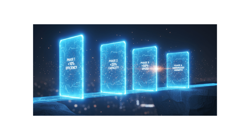 Floating triangles expanding in size, each triangle represents a percent increase.