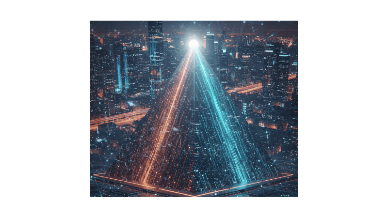 Glowing envelope icons revolving — nurturing flow automated by AI.