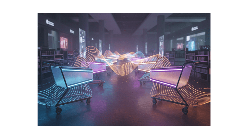 Digital ripple effect moving through glowing shopping carts - Are Online Sales Down