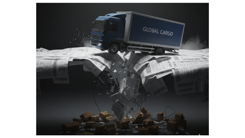 A paper bridge made of return policies breaking under a delivery truck – fragile back-end process.

