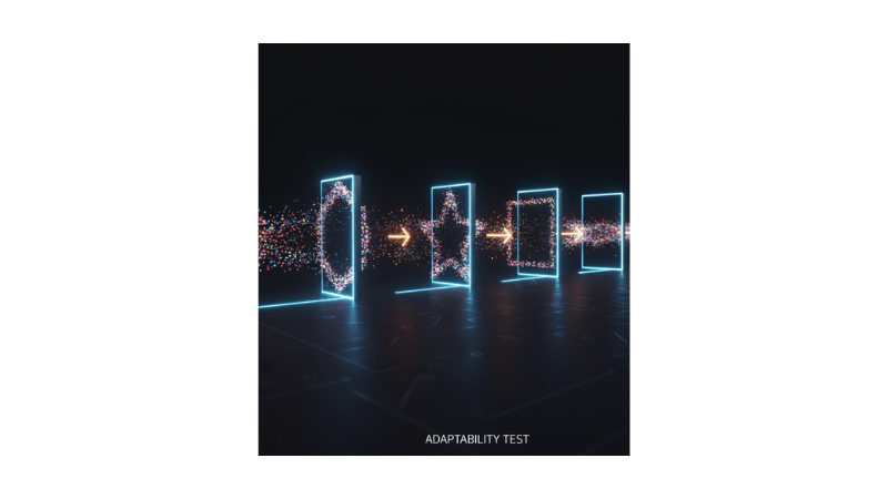 A growing light grid that forms a recognizable model logo when parameters align.