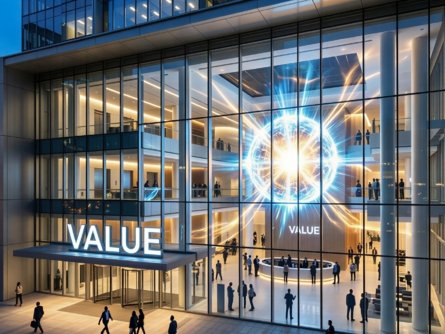 Illustration showing how companies create business value through strategy and customer impact